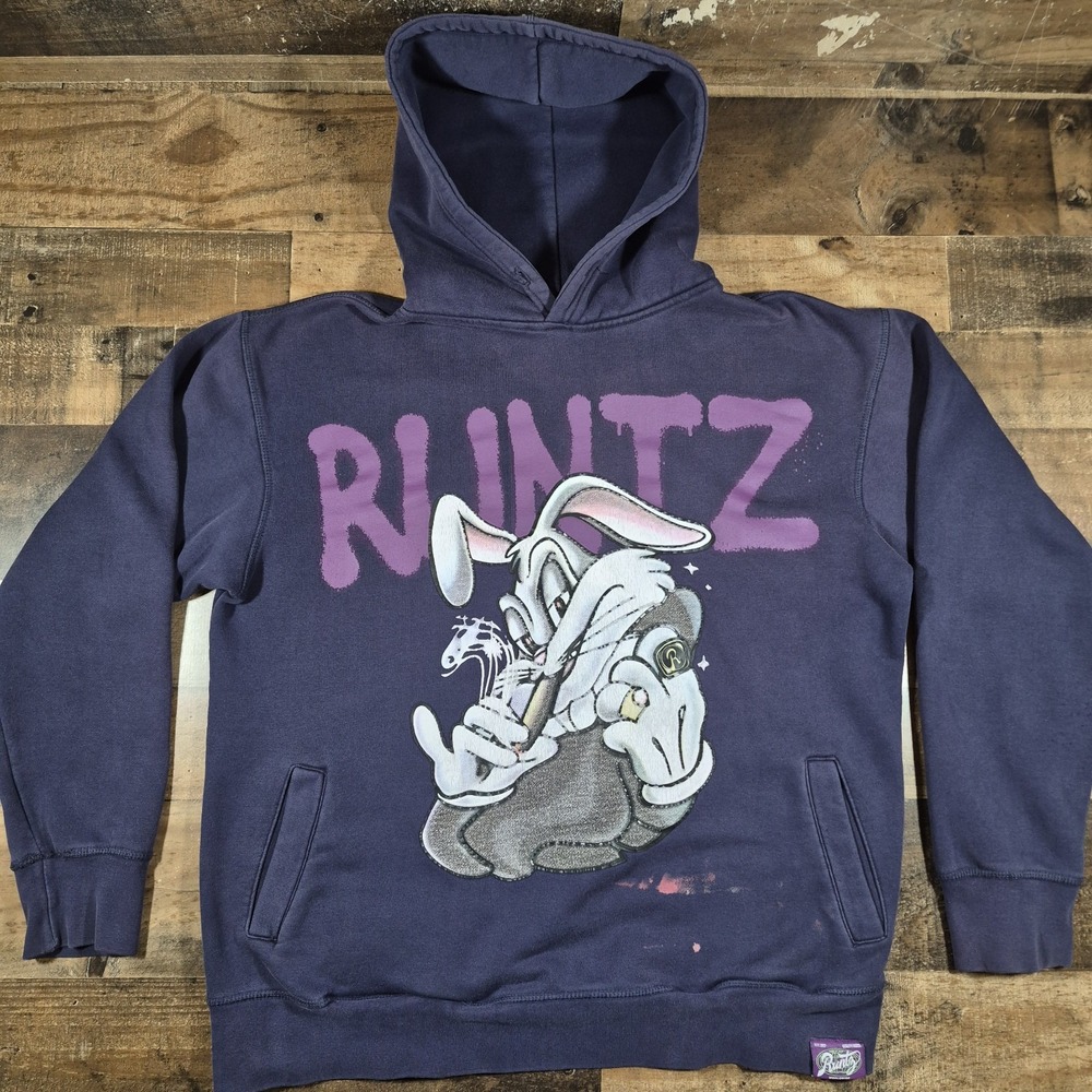 Runtz Paidboyz Bugs Bunny Hoodie Mens Large Blue Faded Looney Tunes Streetwear